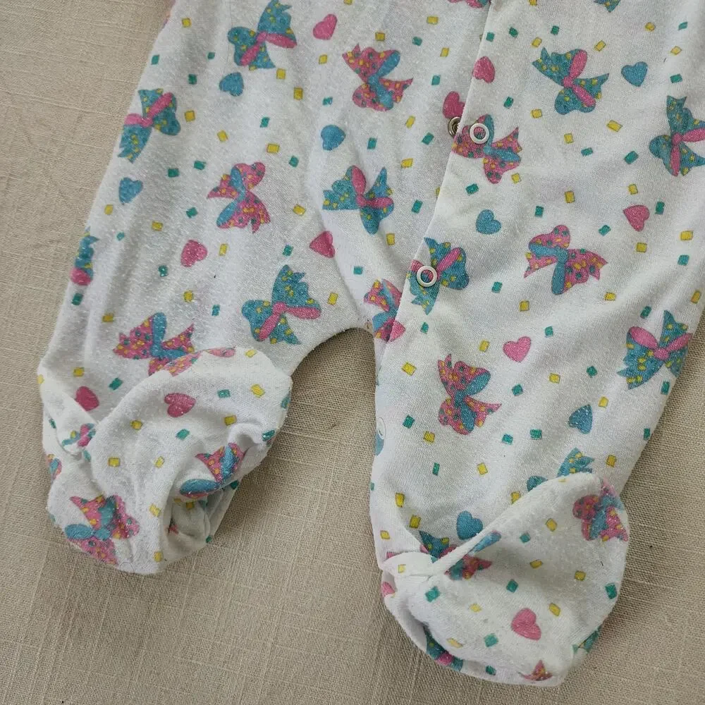 Vintage Bows Footed Pjs 3-6 months
